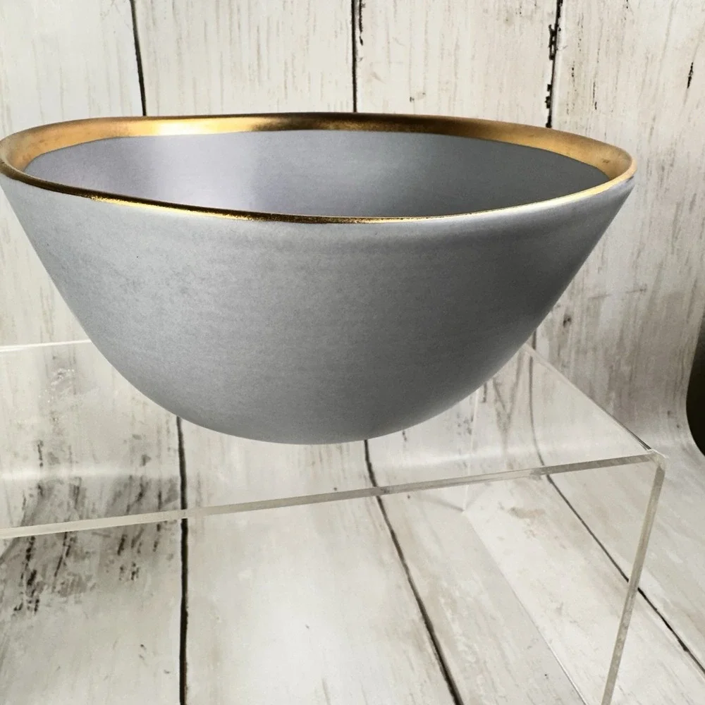 Crate & Barrel Addison Gray Gold Rim 6-3/8